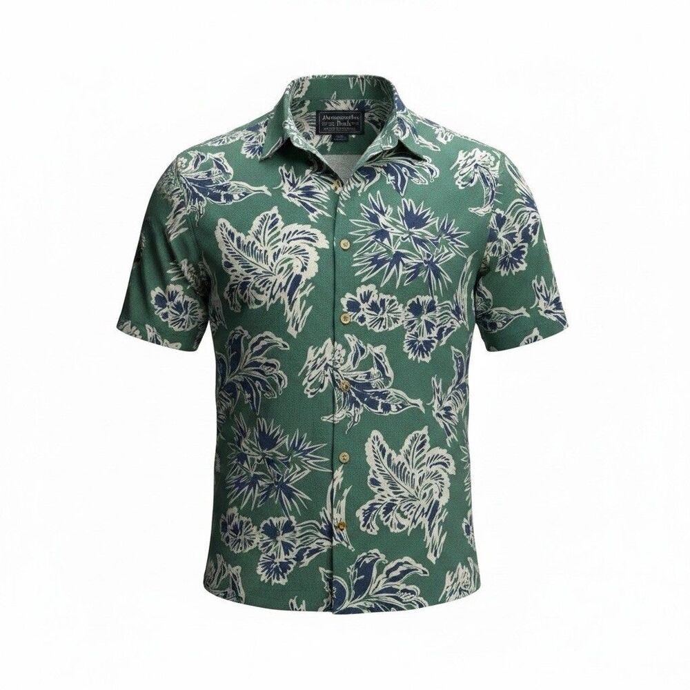 Vintage Abercrombie & Fitch Camp Shirt Men’s XL Green Tropical Hawaiian 90s